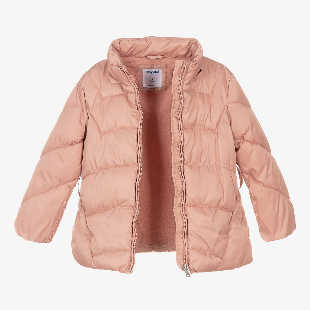 Mayoral-Розовый пуховик с поясом для девочек | Childrensalon Outlet