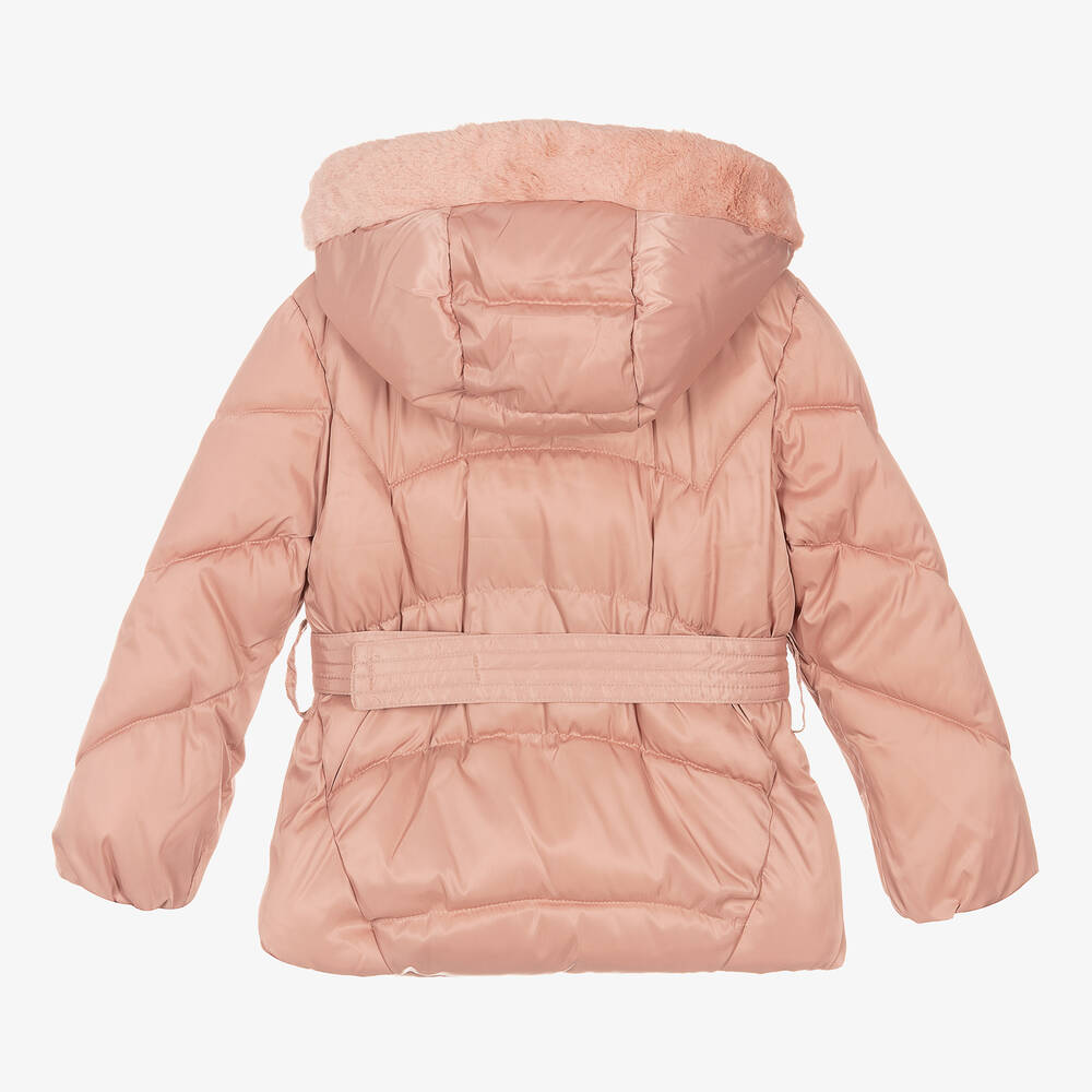 Mayoral-Розовый пуховик с поясом для девочек | Childrensalon Outlet