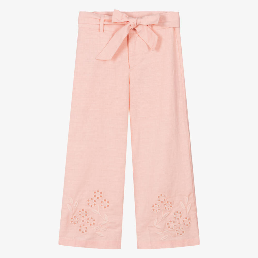 Mayoral-Girls Pink Belted Wide Trousers | Childrensalon Outlet