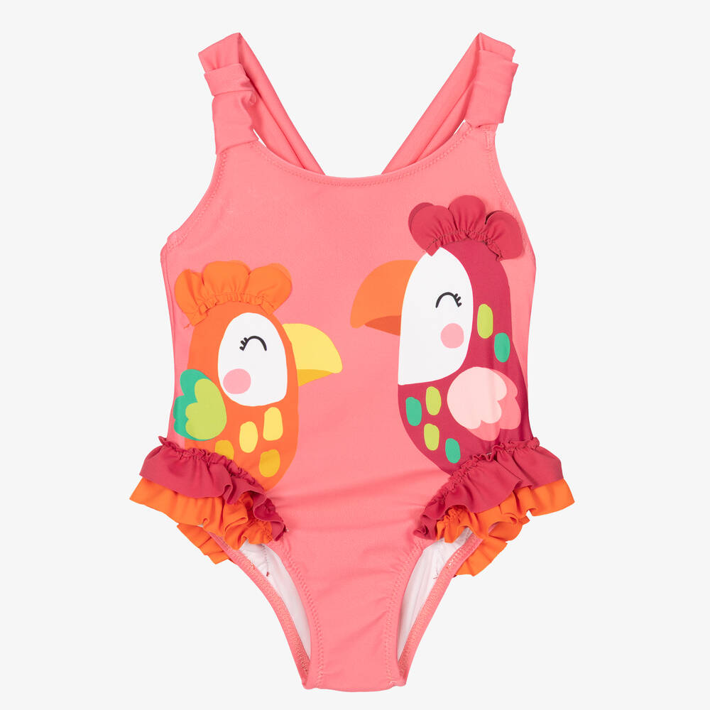Mayoral - Girls Pink Bird Print Swimsuit | Childrensalon