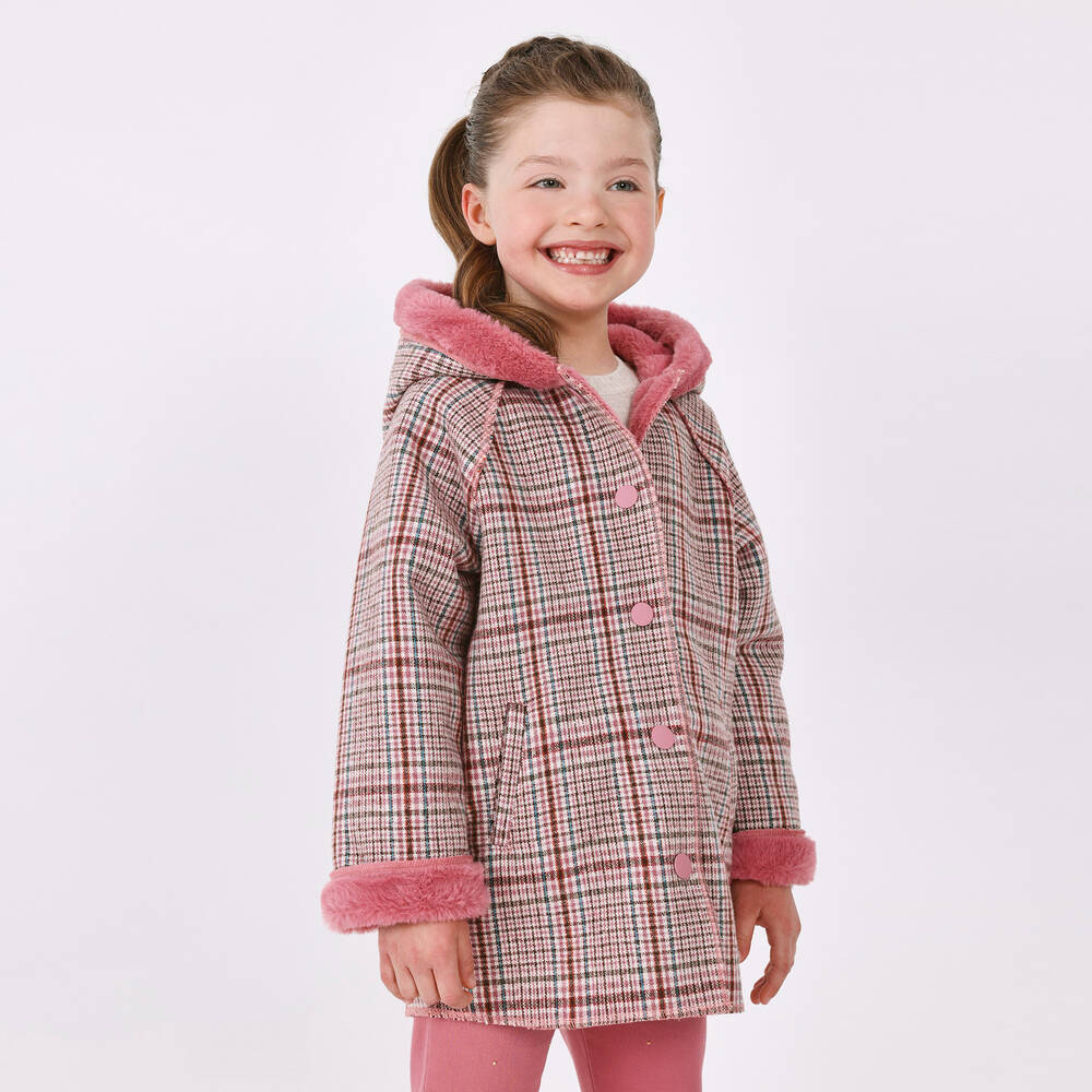 Mayoral Girls Pink Blue Check Coat Childrensalon Outlet