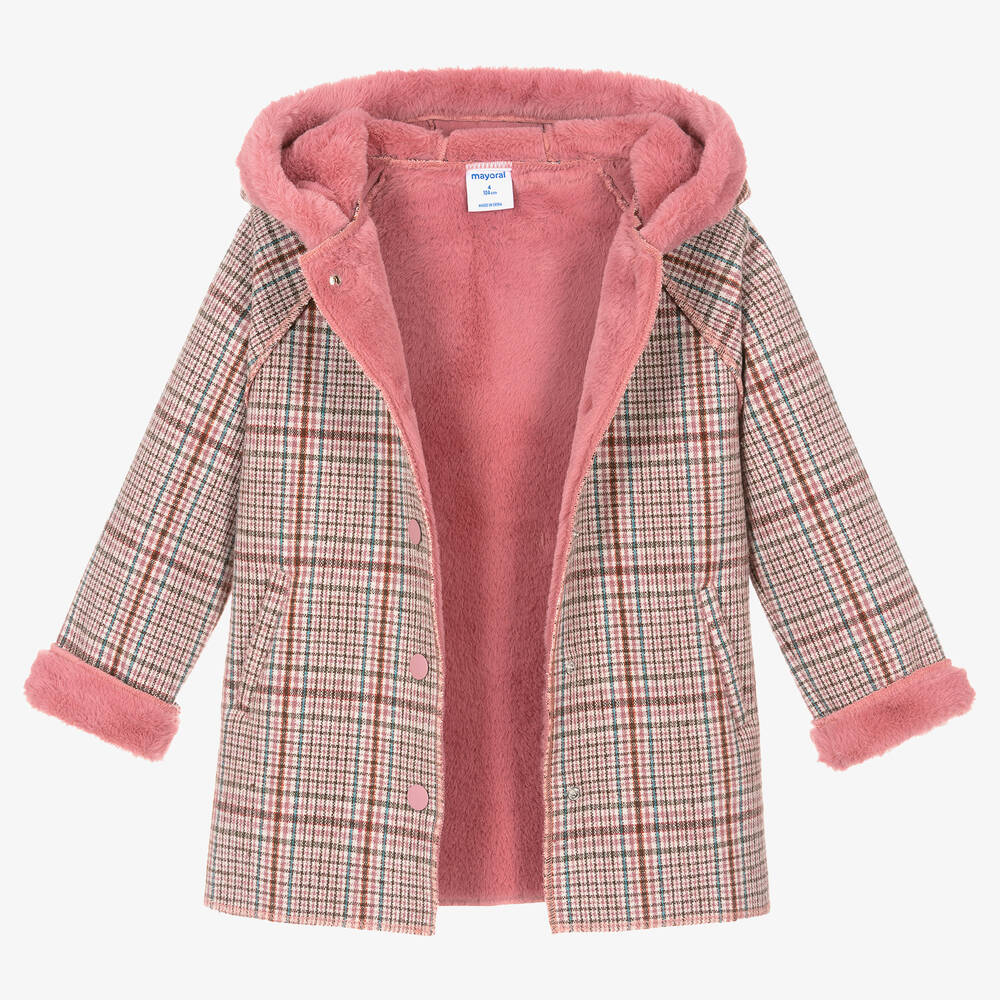 Mayoral Girls Pink Blue Check Coat Childrensalon Outlet