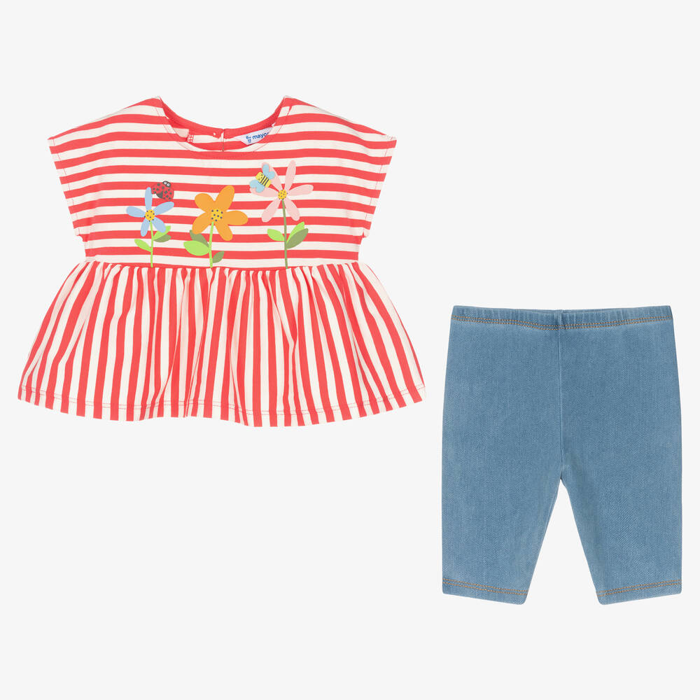 Mayoral-Розовый топ и голубые легинсы из хлопка | Childrensalon Outlet