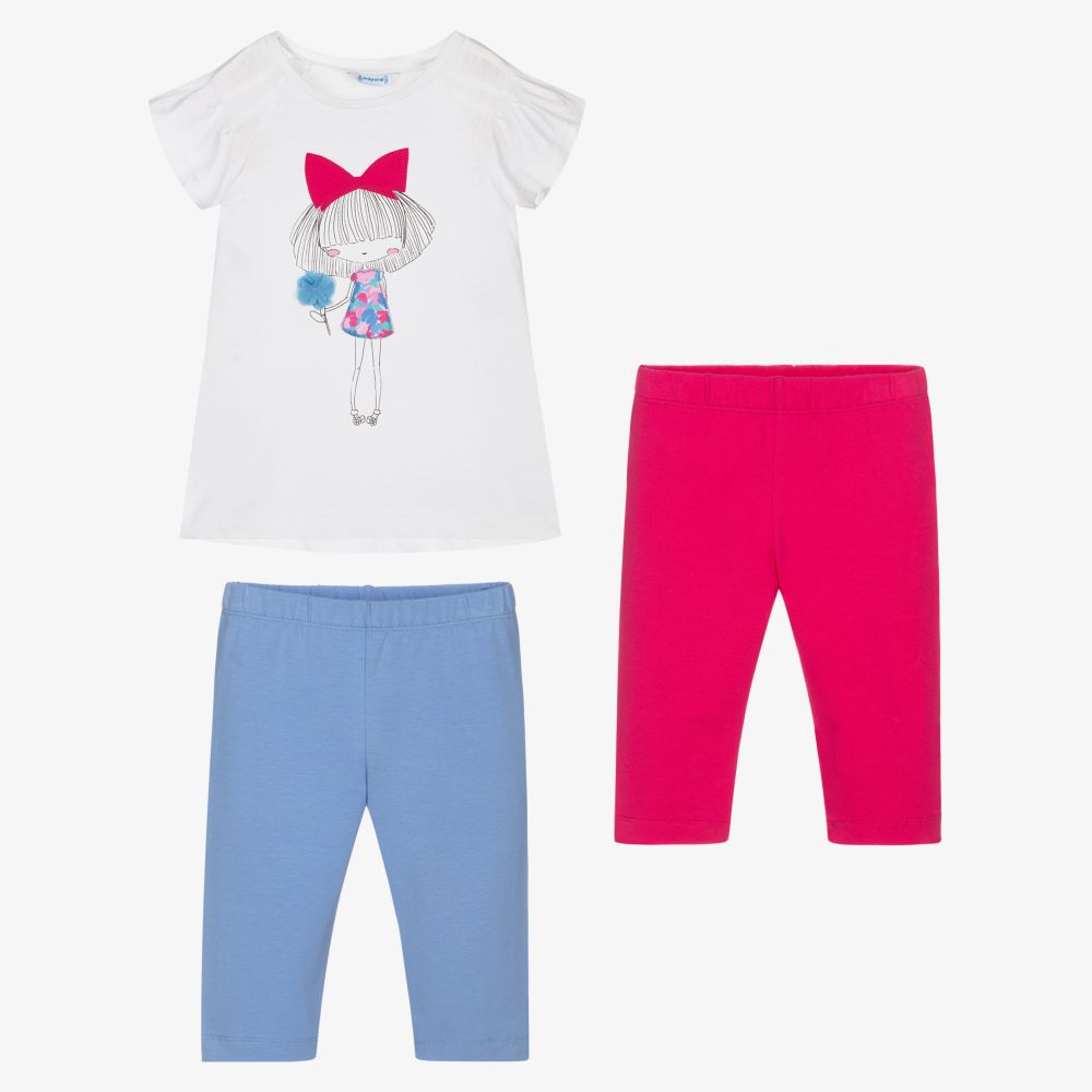 Mayoral - Girls Pink & Blue Leggings Set | Childrensalon