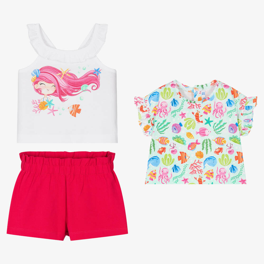 Mayoral - Girls Pink & Blue Mermaid Shorts Set | Childrensalon