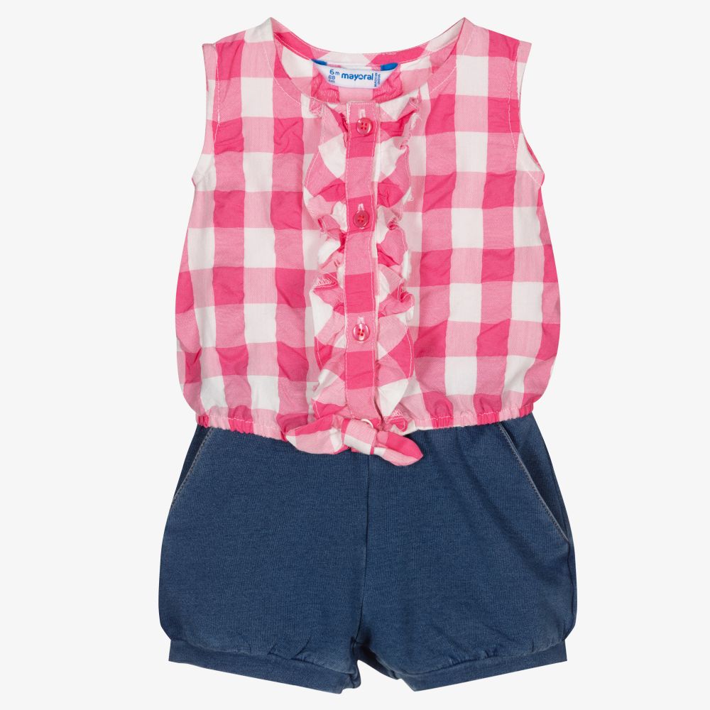 Mayoral - Girls Pink & Blue Shorts Set | Childrensalon