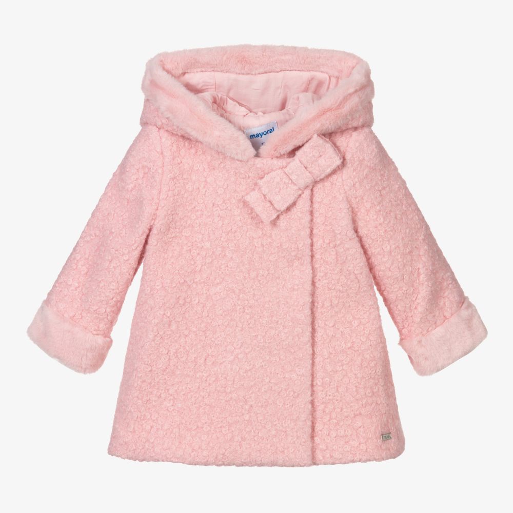 Mayoral - Girls Pink Boucle Coat | Childrensalon
