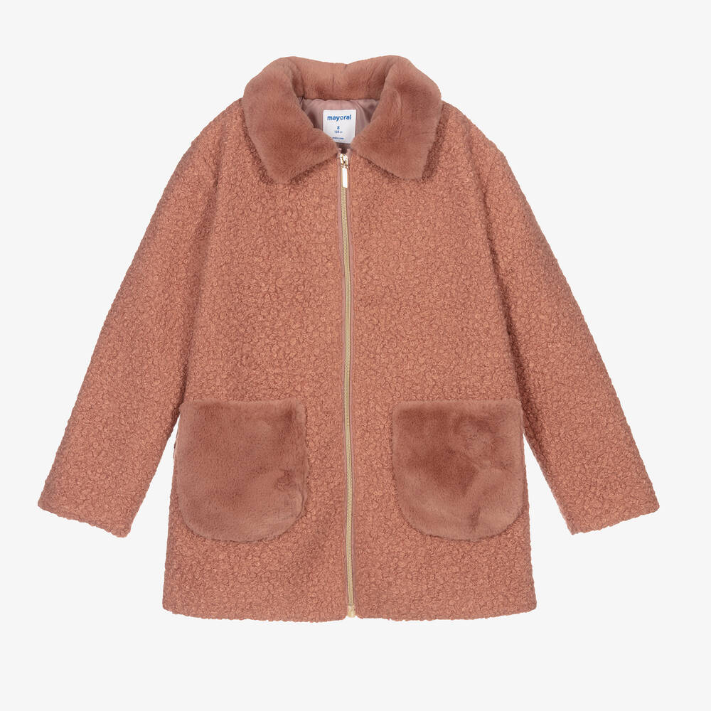 Mayoral - Girls Pink Bouclé Coat | Childrensalon