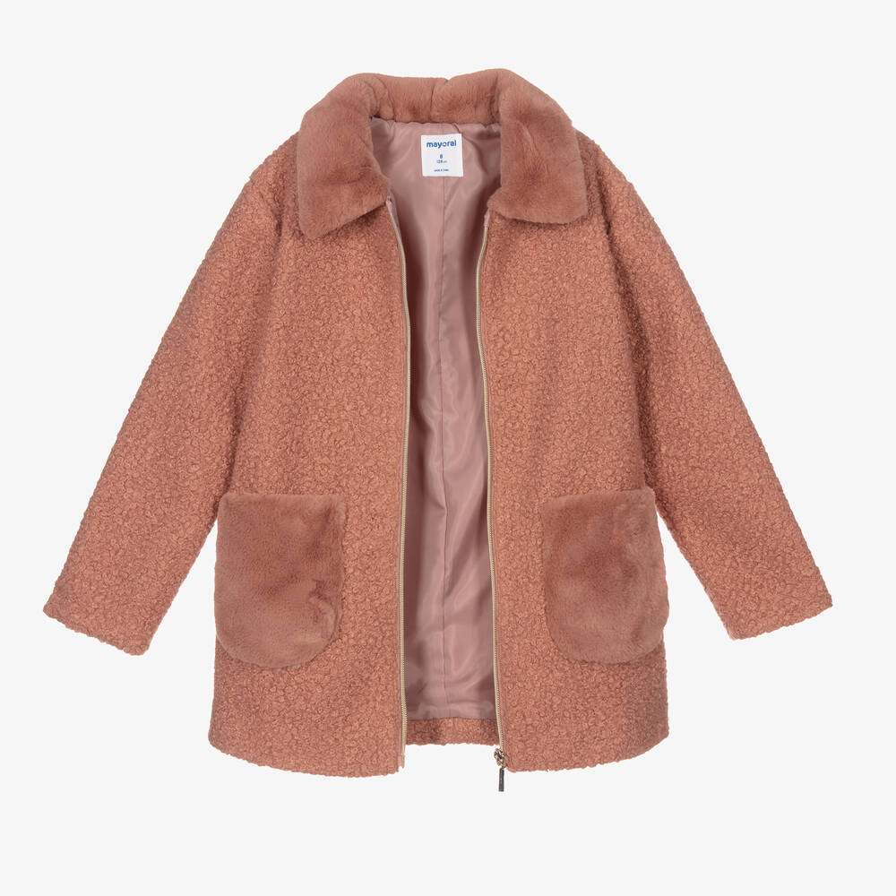 Mayoral-Розовое пальто из букле для девочек | Childrensalon Outlet