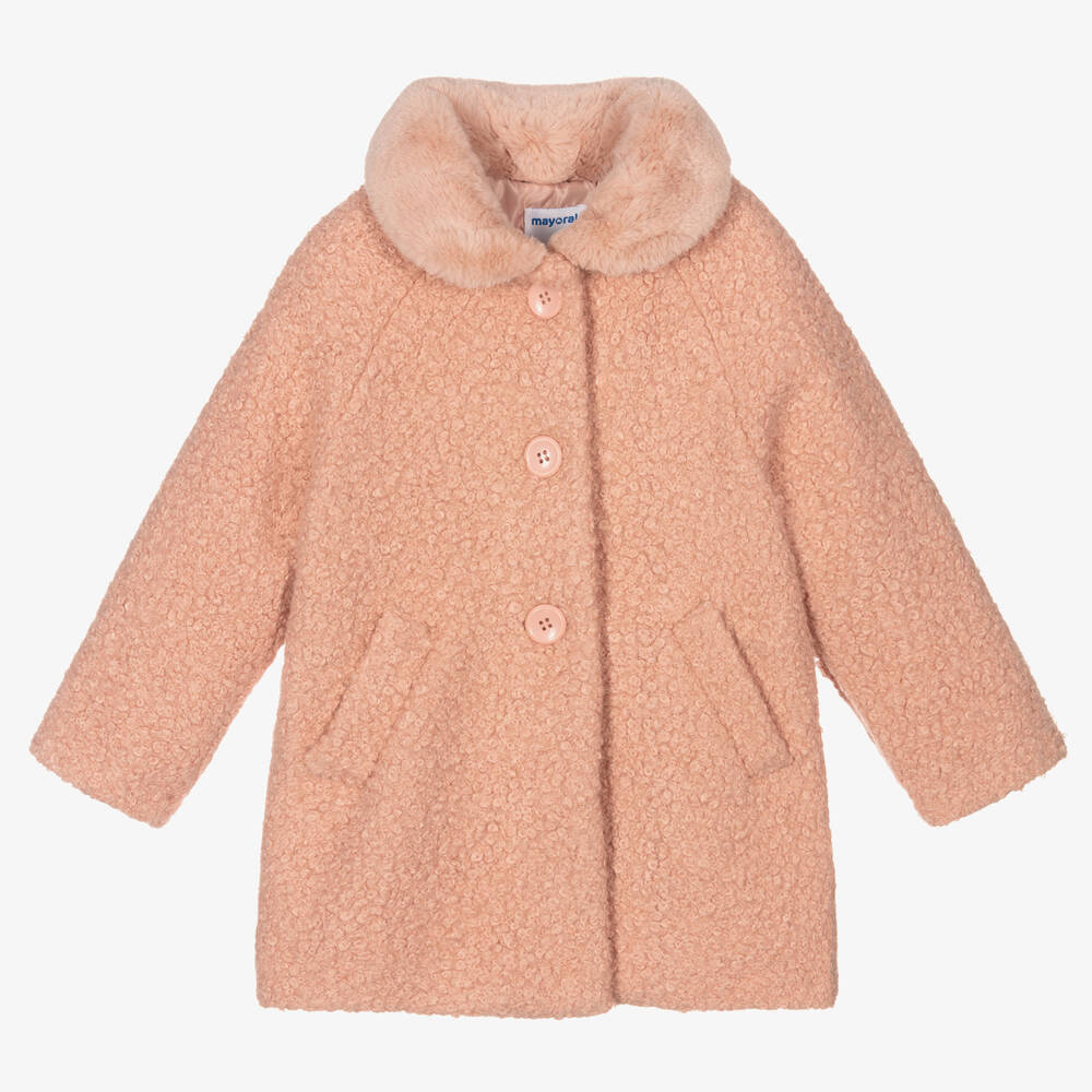 Mayoral Girls Pink Boucl Coat Childrensalon Outlet