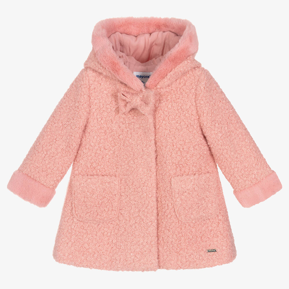 Mayoral - Girls Pink Bouclé Coat | Childrensalon