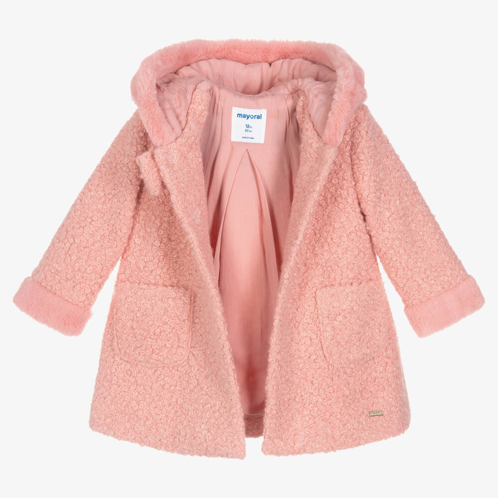 Mayoral Girls Pink Boucl Coat Childrensalon Outlet
