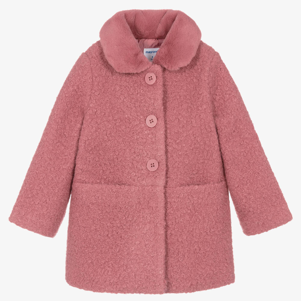 Mayoral - Girls Pink Bouclé Coat | Childrensalon