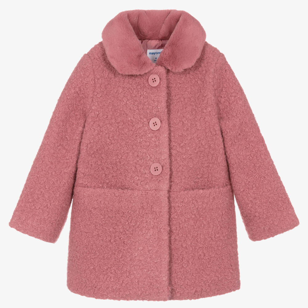 Mayoral - Manteau rose bouclé fille | Childrensalon