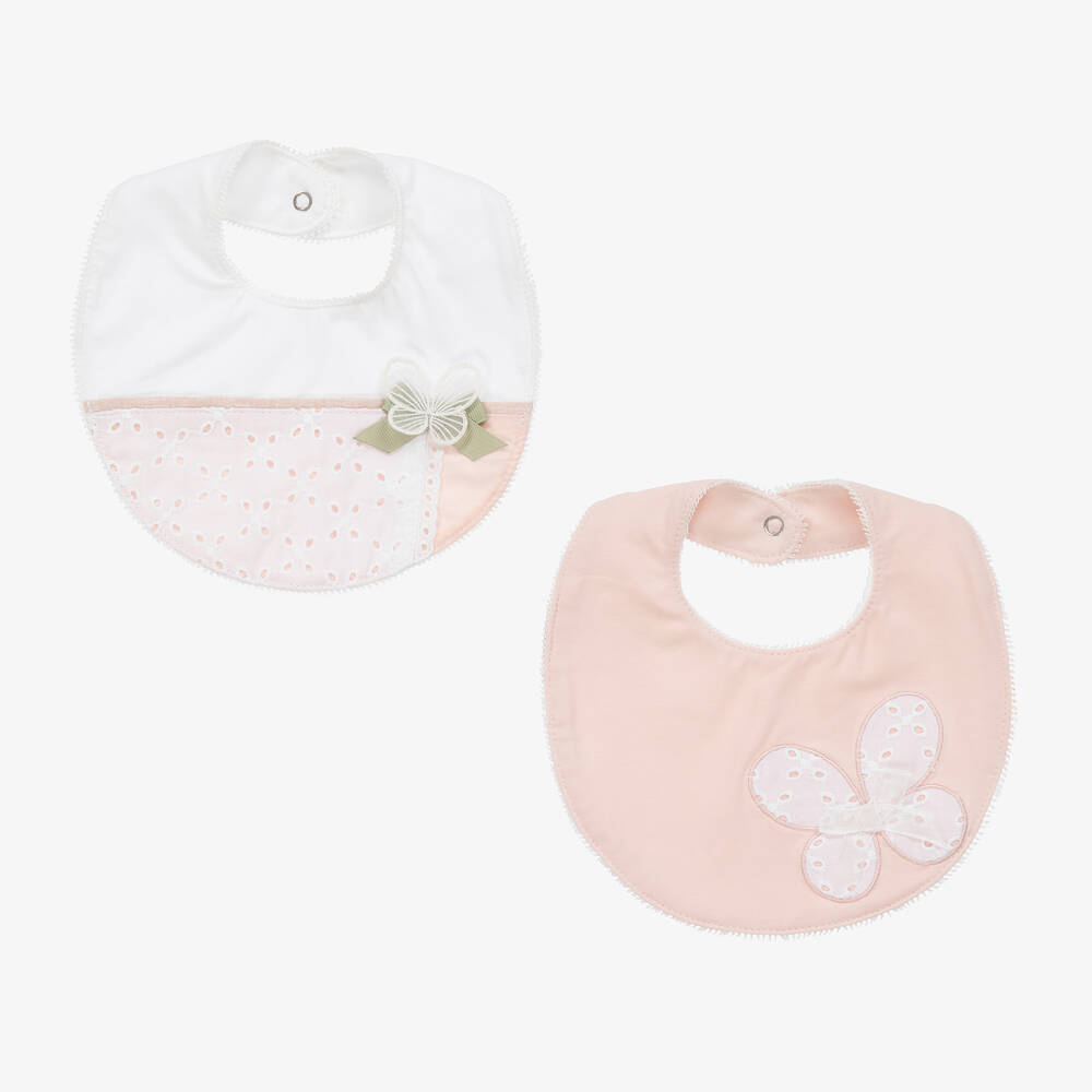 Mayoral Newborn-Girls Pink Broderie Anglaise Bibs (2 Pack)  | Childrensalon Outlet