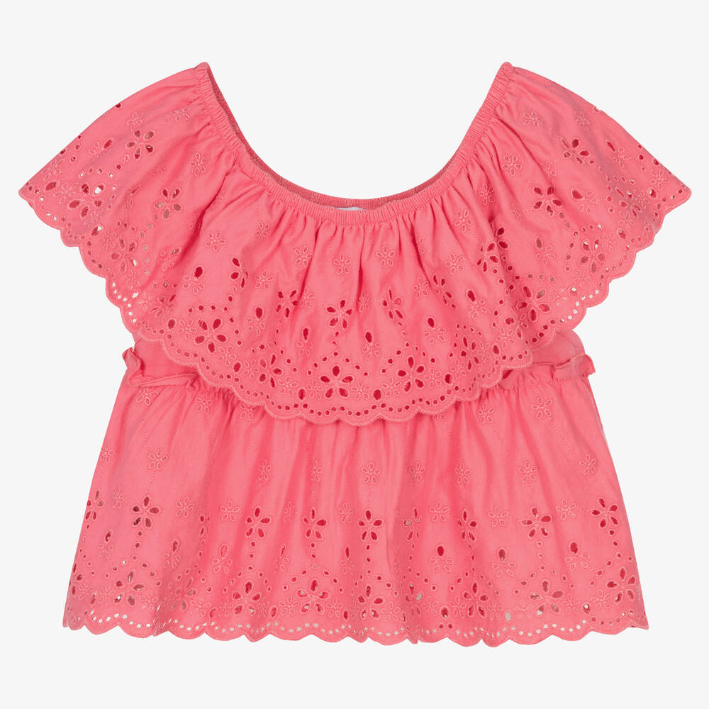 Mayoral-Girls Pink Broderie Anglaise Blouse | Childrensalon Outlet