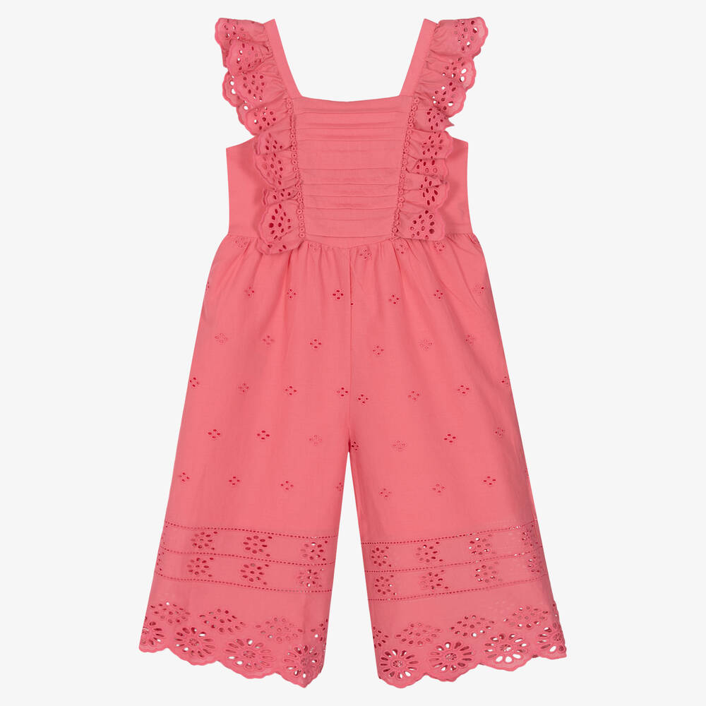 Mayoral - Girls Pink Broderie Anglaise Jumpsuit | Childrensalon