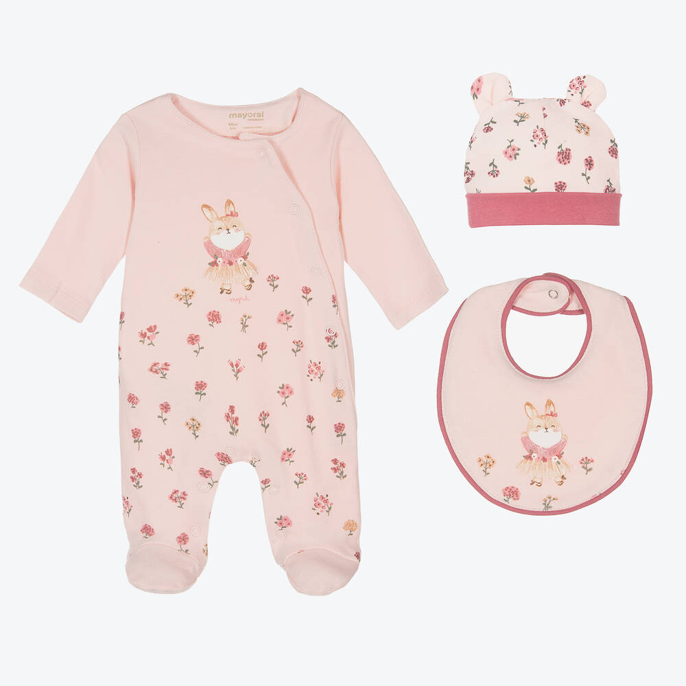 Mayoral Newborn - Girls Pink Bunny Babygrow Set | Childrensalon