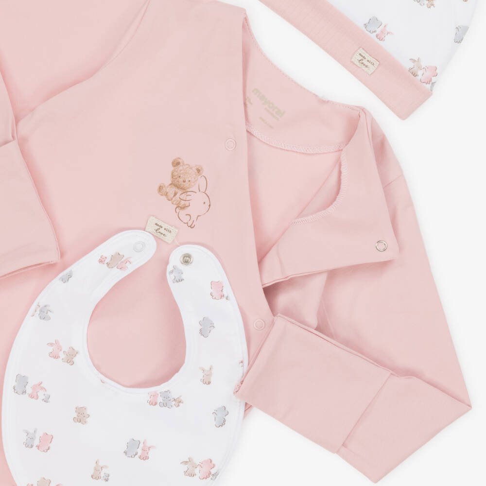 Mayoral Newborn-Girls Pink Bunny Babygrow Set | Childrensalon Outlet