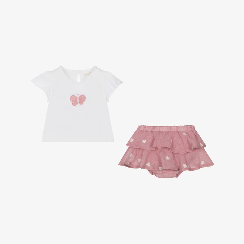 Mayoral Newborn-طقم تنورة وردية للبنات مزينة بالفراشات | Childrensalon Outlet