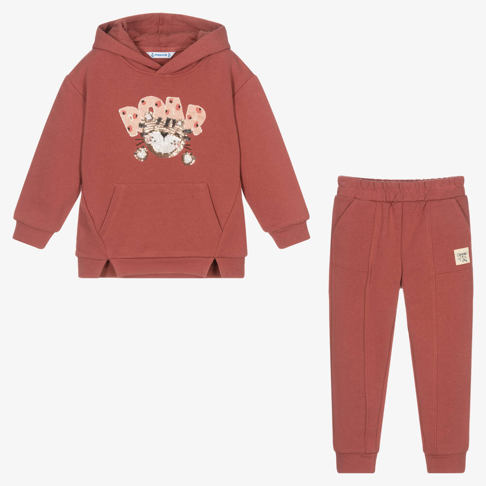 Mayoral-Розовый спортивный костюм из хлопка с котом для девочек | Childrensalon Outlet