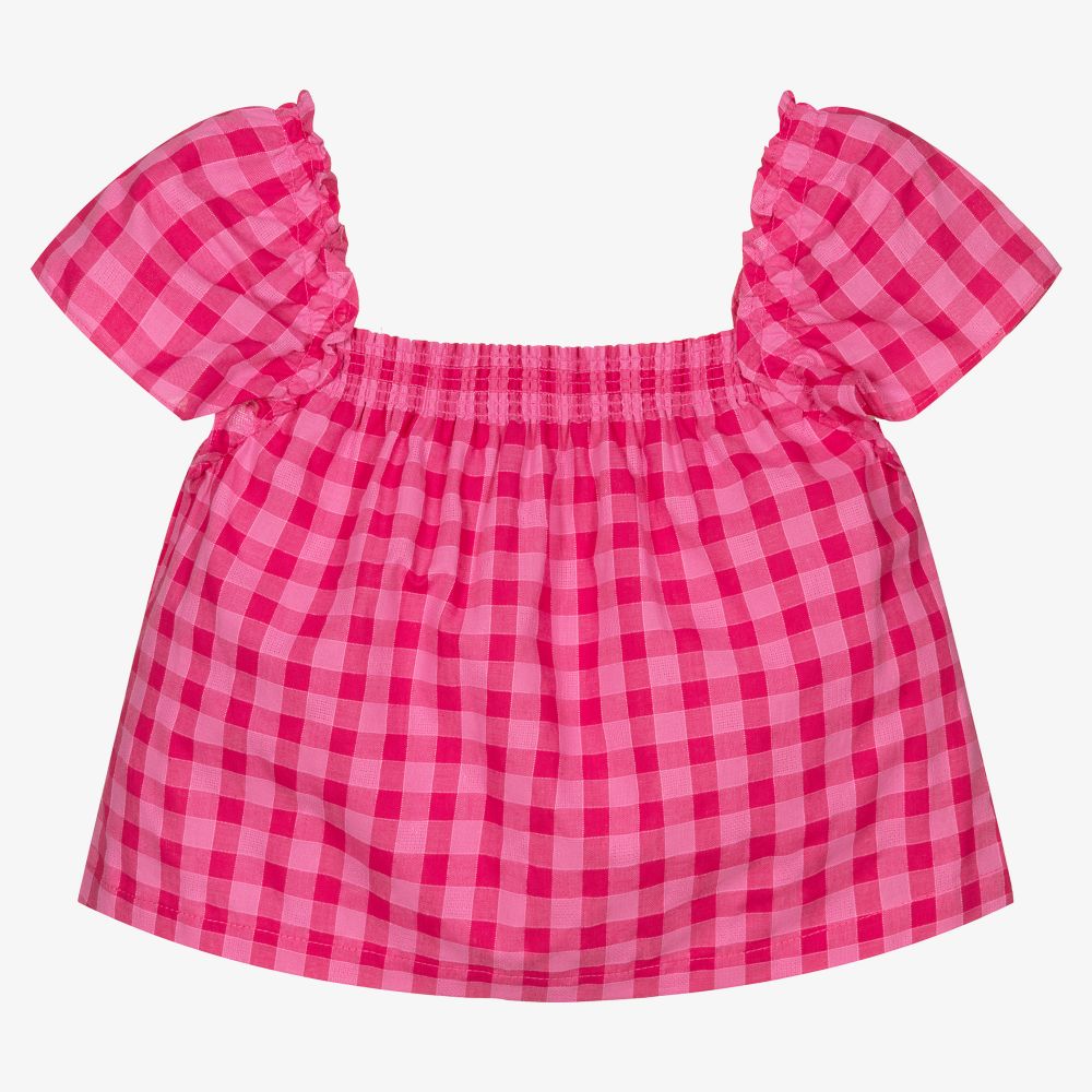 Mayoral - Girls Pink Check Cotton Blouse | Childrensalon