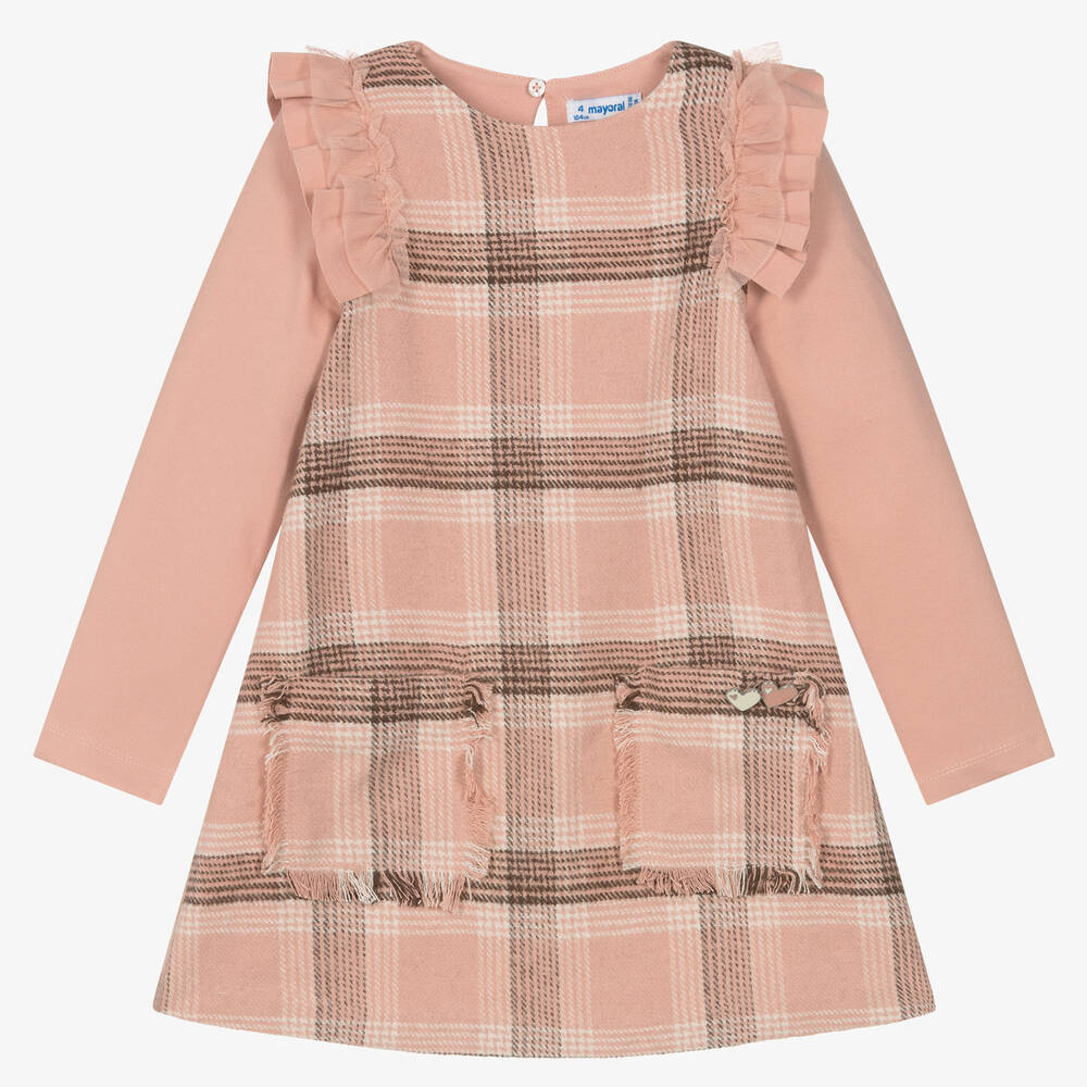 Mayoral - Розовое платье в клетку для девочек | Childrensalon