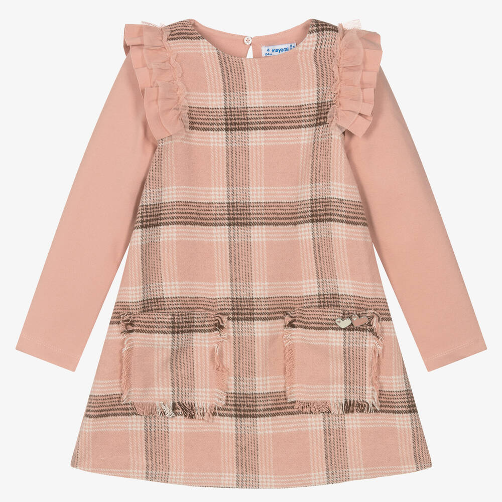 Mayoral - Girls Pink Checked Dress | Childrensalon