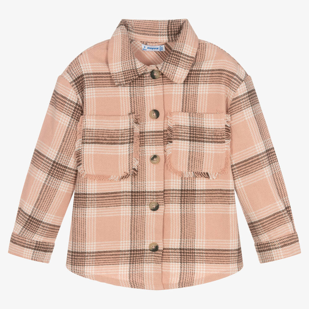 Mayoral-Girls Pink Checked Flannel Shacket | Childrensalon Outlet