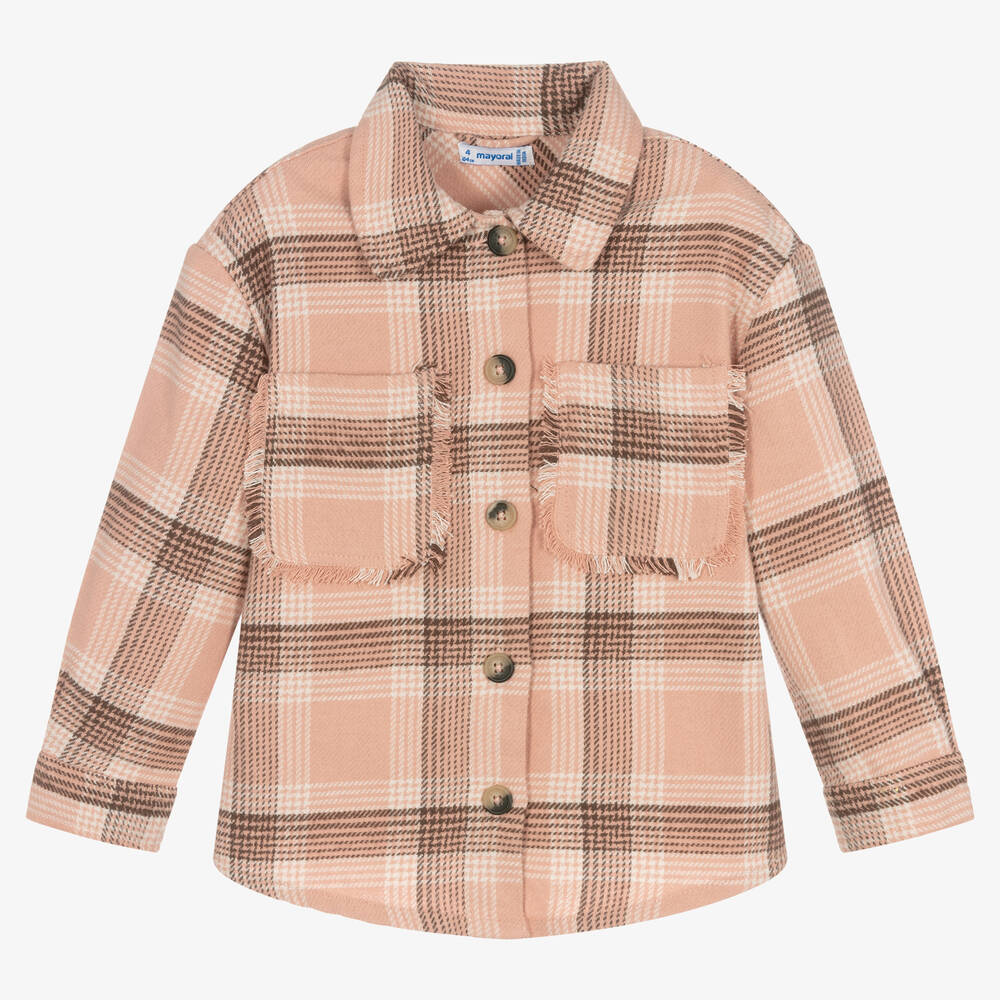 Mayoral - Girls Pink Checked Flannel Shacket | Childrensalon