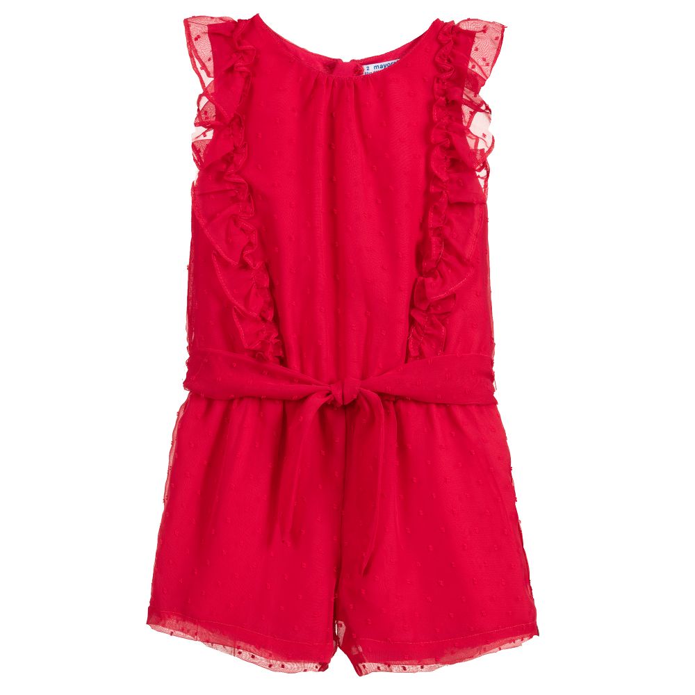 Mayoral - Girls Pink Chiffon Playsuit | Childrensalon