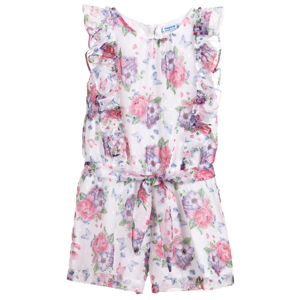 Mayoral - Girls Pink Chiffon Playsuit | Childrensalon