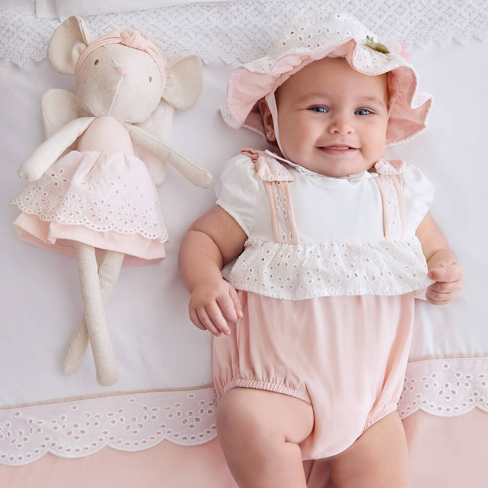 Mayoral Girls Pink Cotton Babysuit Hat Set Childrensalon Outlet