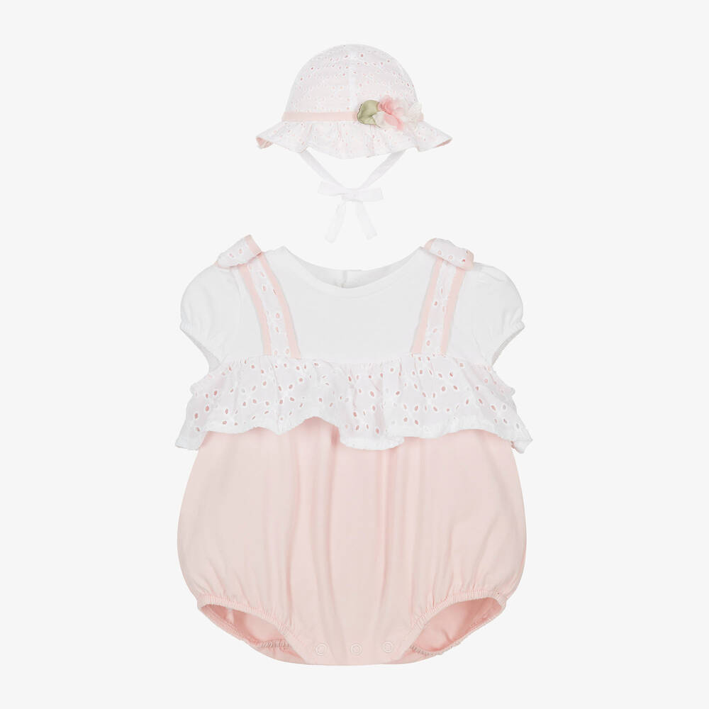 Mayoral-Girls Pink Cotton Babysuit & Hat Set | Childrensalon Outlet