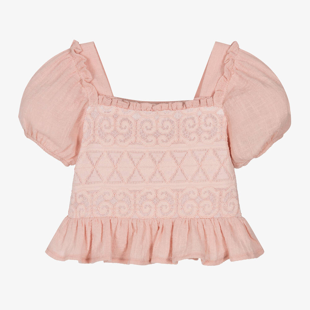 Mayoral-Girls Pink Cotton Blouse | Childrensalon Outlet