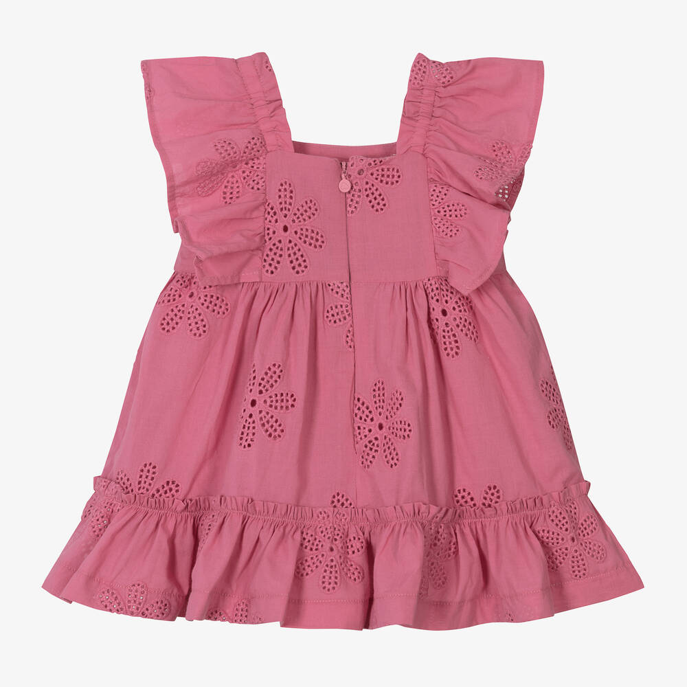 Mayoral-Girls Pink Cotton Broderie Anglaise Dress | Childrensalon Outlet
