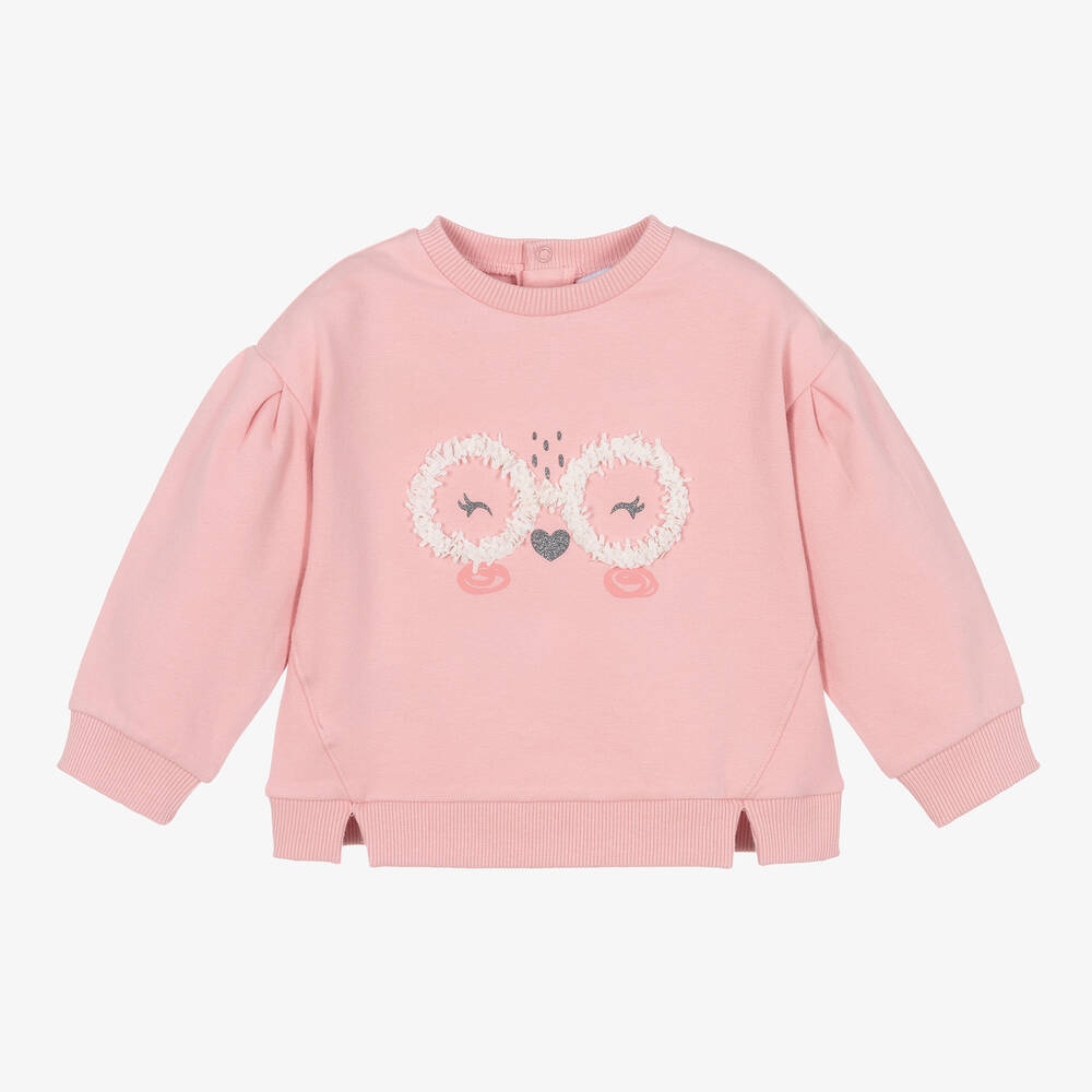 Mayoral - Girls Pink Cotton Cat Sweatshirt | Childrensalon