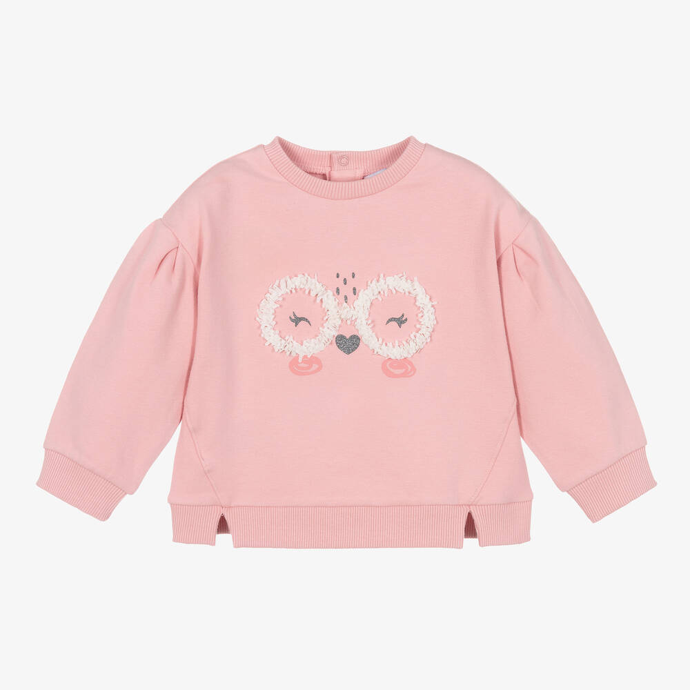 Mayoral-Girls Pink Cotton Cat Sweatshirt | Childrensalon Outlet