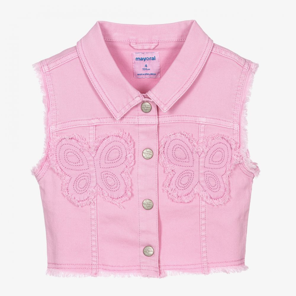 Mayoral - Girls Pink Cotton Denim Gilet | Childrensalon Outlet