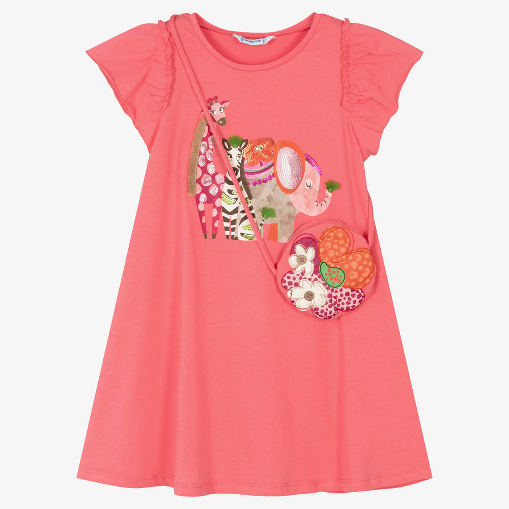Mayoral - Розовое хлопковое платье и сумочка | Childrensalon