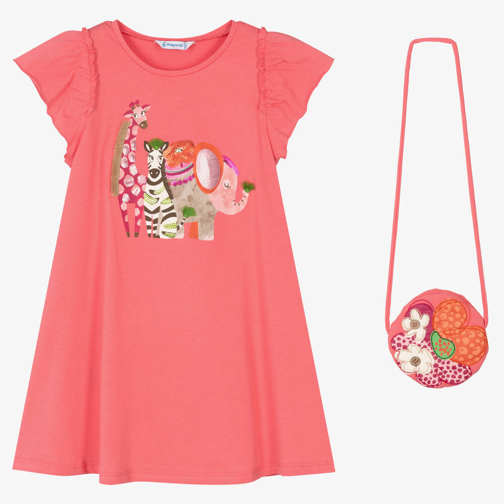 Mayoral-Розовое хлопковое платье и сумочка | Childrensalon Outlet