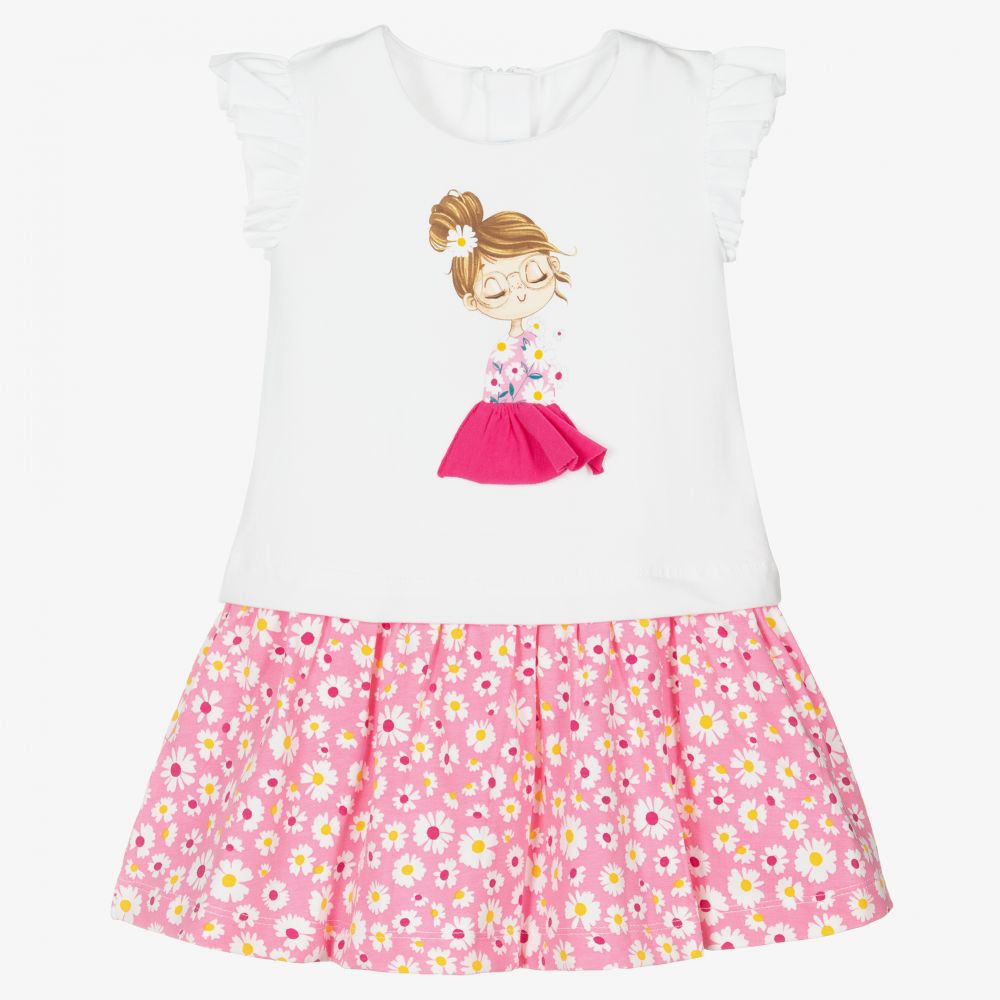 Mayoral - Girls Pink Cotton Floral Dress | Childrensalon