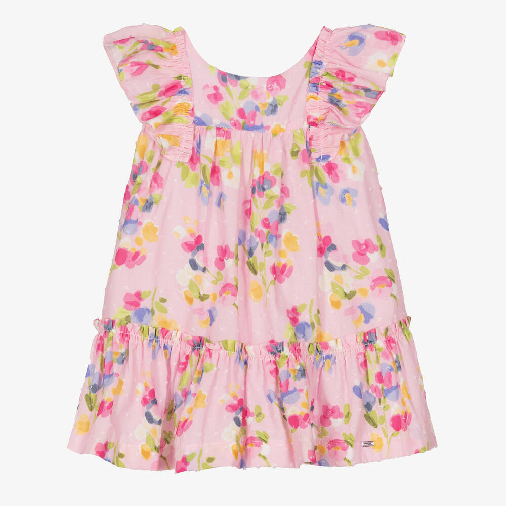 Mayoral - Розовое хлопковое платье с цветами | Childrensalon