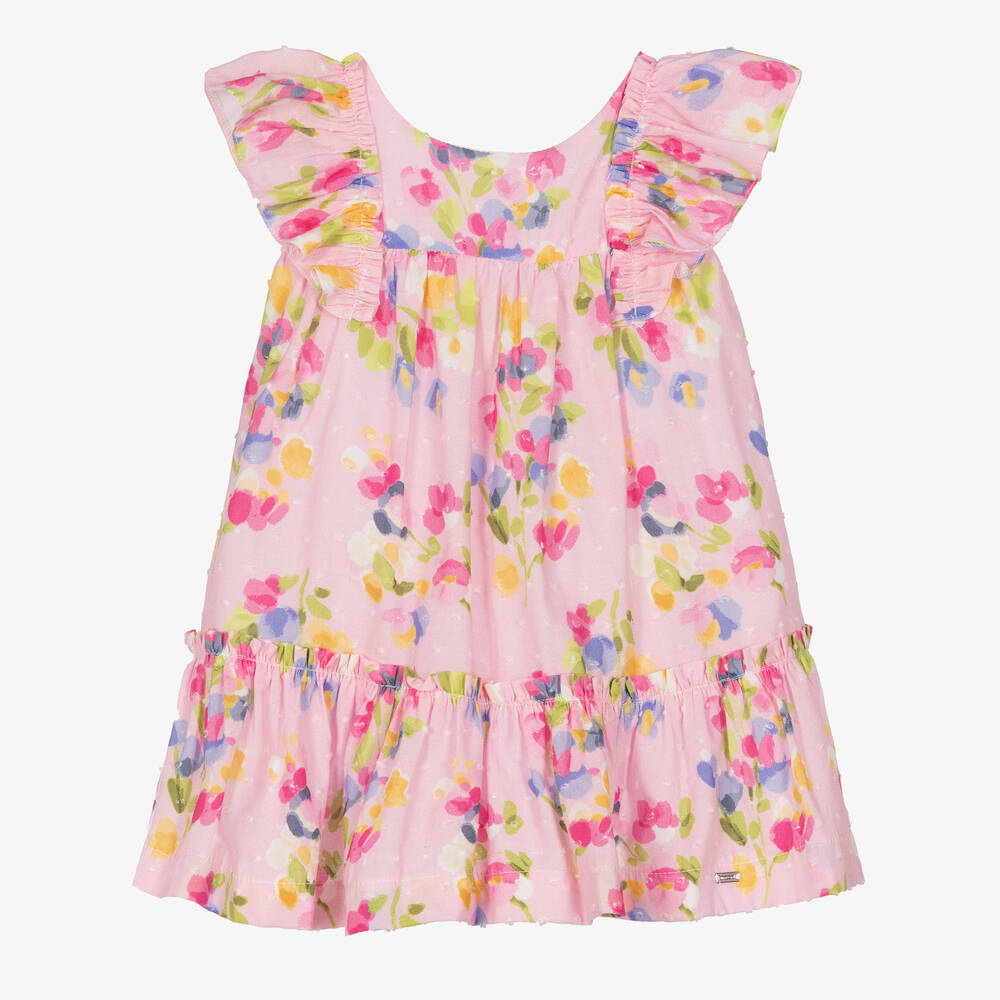 Mayoral - Girls Pink Cotton Floral Dress | Childrensalon