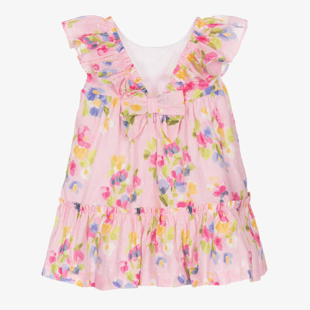 Mayoral-Розовое хлопковое платье с цветами | Childrensalon Outlet