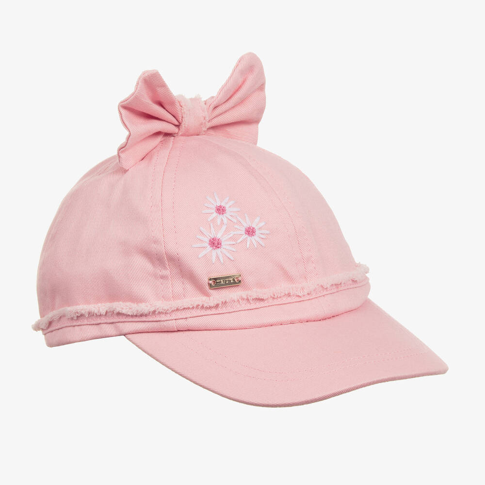 Mayoral-Girls Pink Cotton Flower & Bow Cap | Childrensalon Outlet