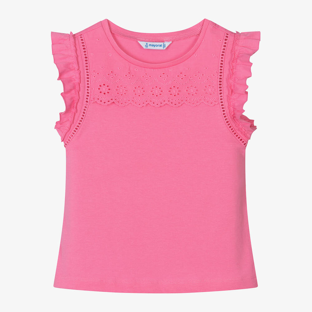 Mayoral-Girls Pink Cotton Frill Top | Childrensalon Outlet