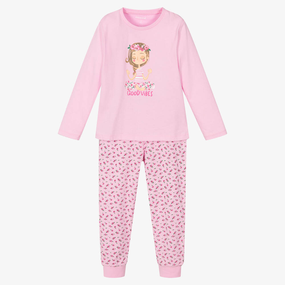 Mayoral - Girls Pink Cotton Good Vibes Pyjamas | Childrensalon