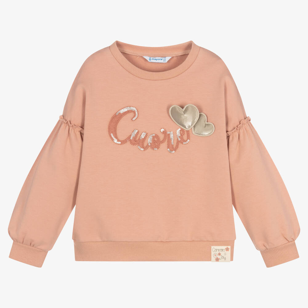 Mayoral - Girls Pink Cotton Heart Sweatshirt | Childrensalon