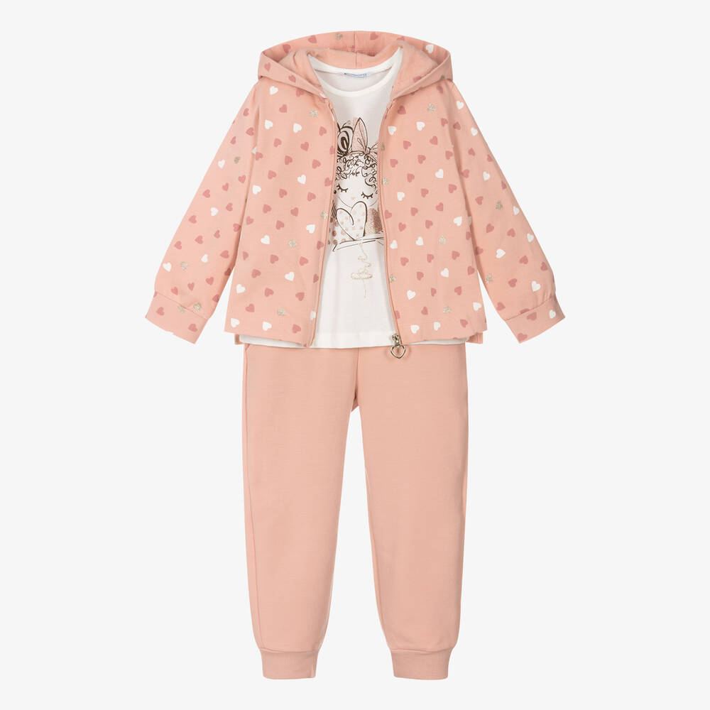 Mayoral-Топ и розовый спортивный костюм из хлопка с сердечками | Childrensalon Outlet